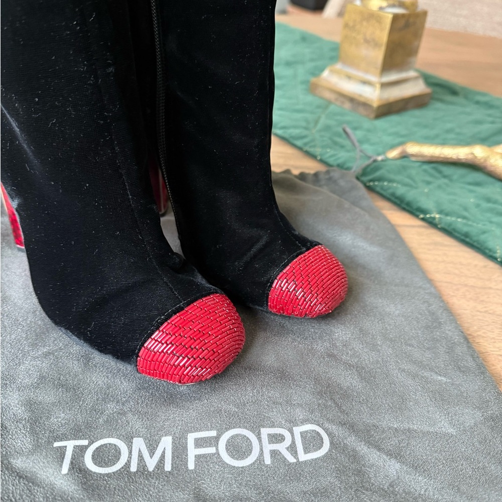 Tom Ford Black Boots with Red Accents NEW WITH TAGS - Picture 3 of 8
